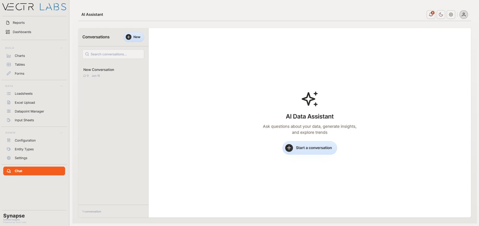 Vectr Synapse AI data assistant chat interface
